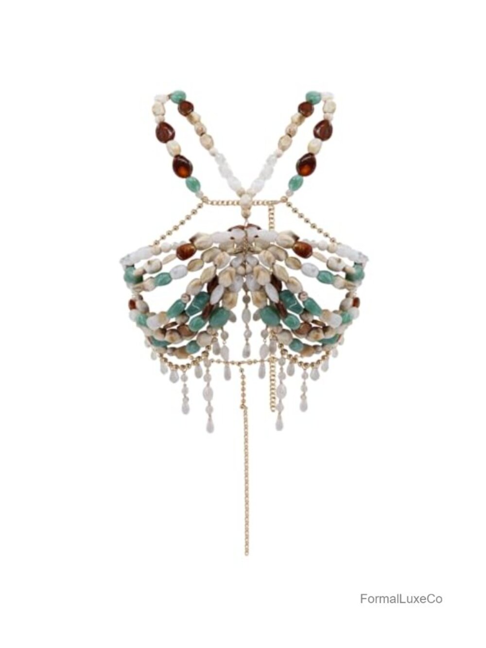 Pearl Body Chain with Gold-Tone Accents Adjustable Layered Statement Jewelry